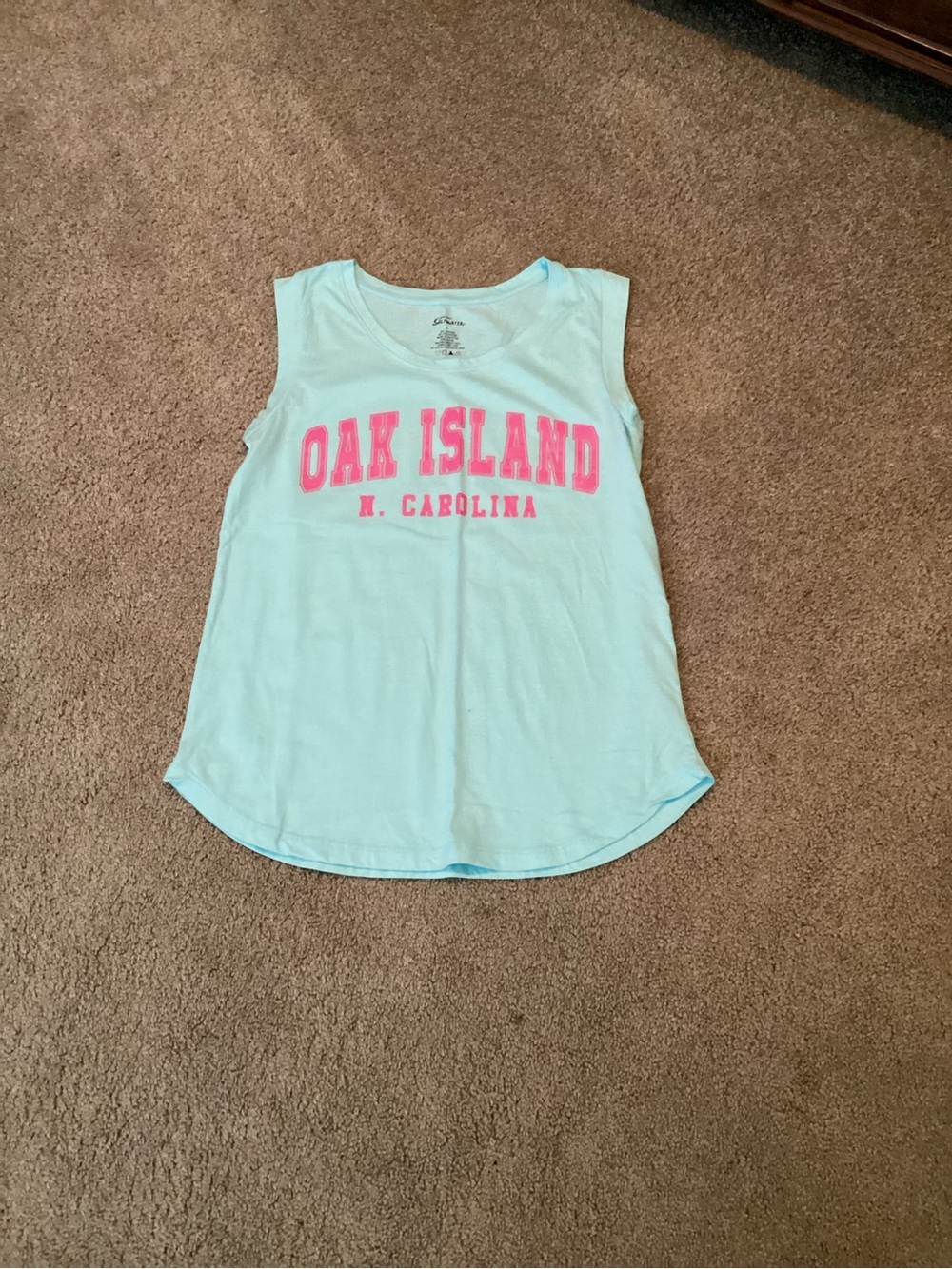 Light Blue Oak Island Graphic Girls' Tank Top with Pink Lettering